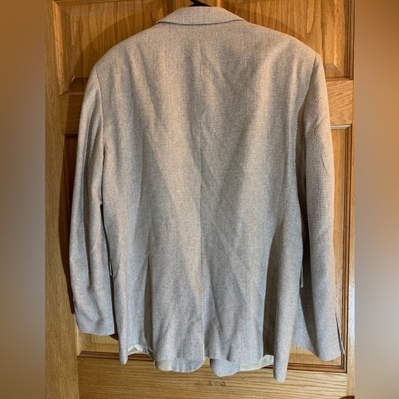 Vintage European Style 100% Silk Cream Hounds Tooth Blazer Sport Coat 42 Ukraine - Picture 2 of 9